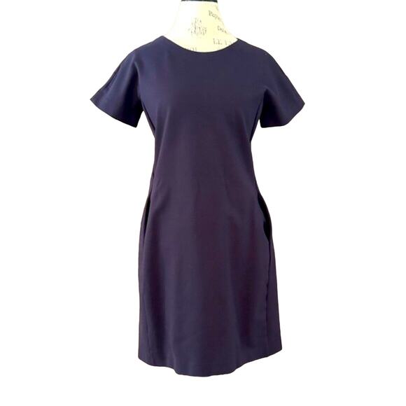 Theory classic navy blue short sleeve jatinn dress short w/ pockets size medium - Picture 1 of 9